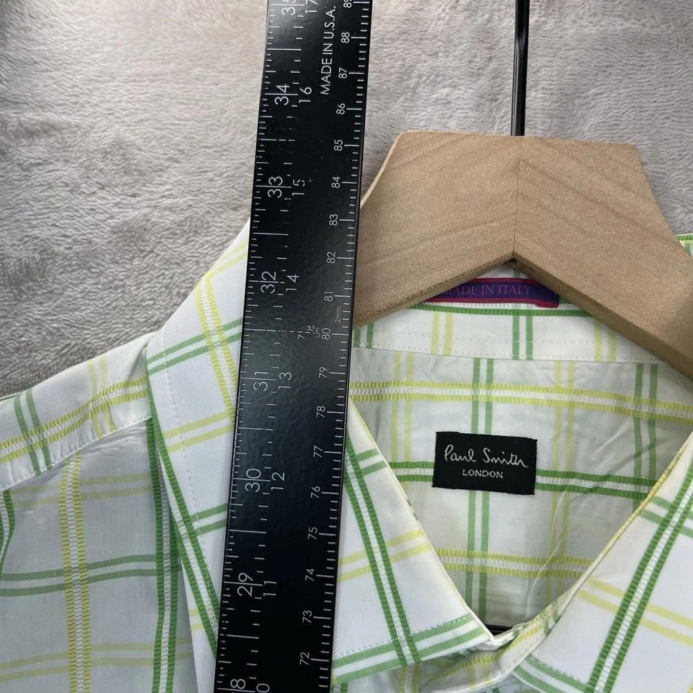Paul Smith London Shirt Mens 16.5/42 Green Yellow Plaid Button Up Dress Italy LS
